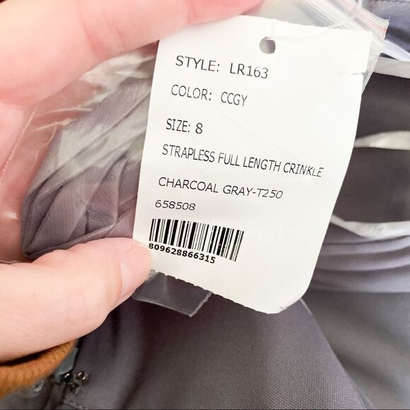 LELA ROSE grey strapless full length crinkle dress - Picture 8 of 8